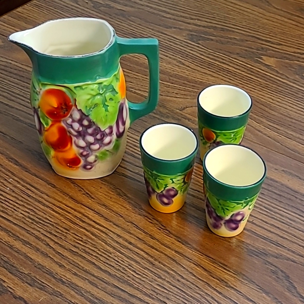 Beautiful Hand-Painted Pitcher and Cup Set, Czechoslovakian Bern B. Boch ♥♥